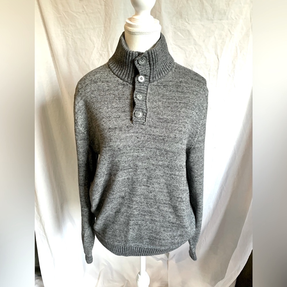 Cotton Gray Ribbed Collar Pullover‎ Crewneck Sweater GAP